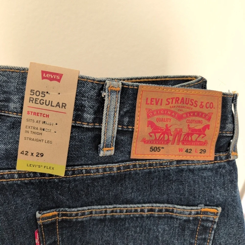 NWT Levis 505 Regular‎ Fit Straight Leg Denim Mens Jeans 42x29 40x29 Dark Wash